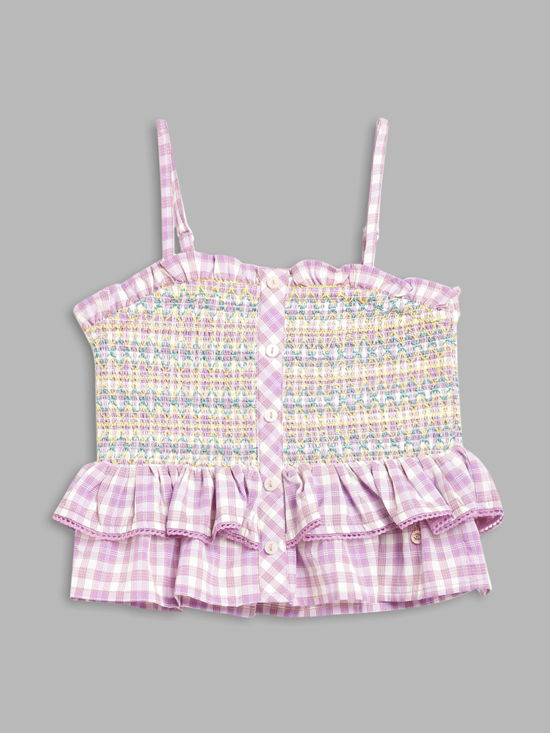 Elle Kids Girls Lilac Checked Square Neck Top