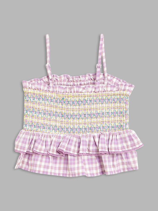 Elle Kids Girls Lilac Checked Square Neck Top