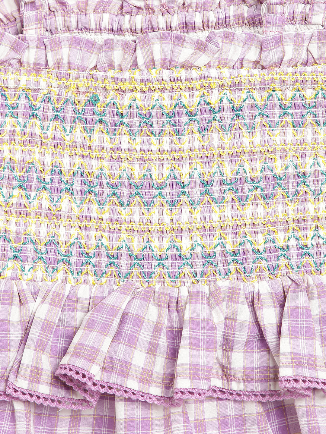 Elle Kids Girls Lilac Checked Square Neck Top