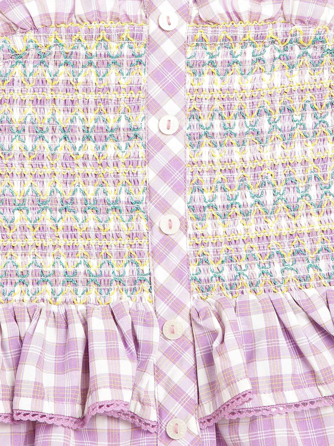 Elle Kids Girls Lilac Checked Square Neck Top