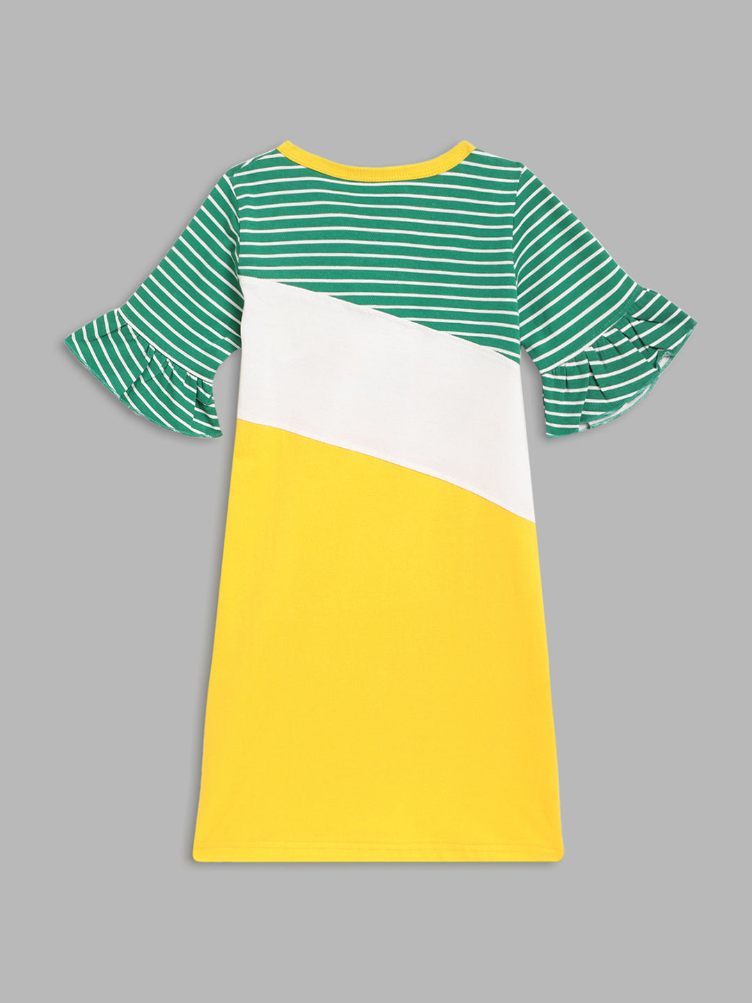 Blue Giraffe Girls Green Striped Round Neck Dress