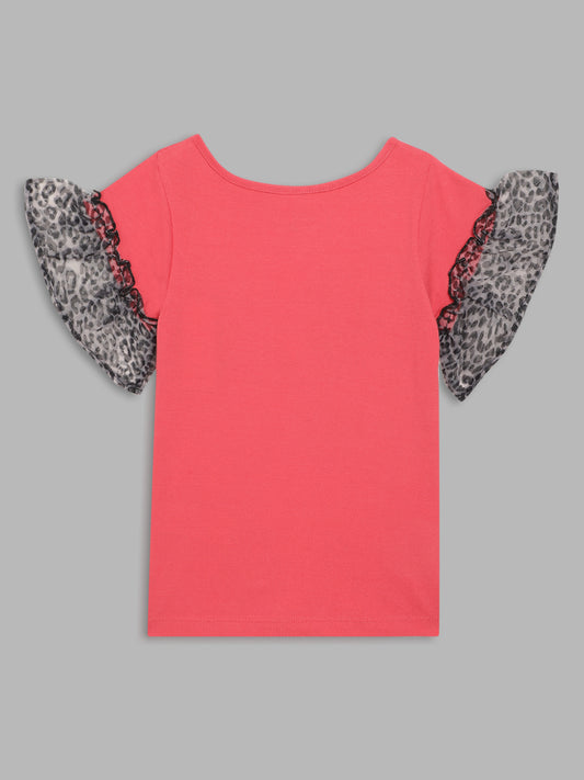 Elle Girls Coral Solid Round Neck Top