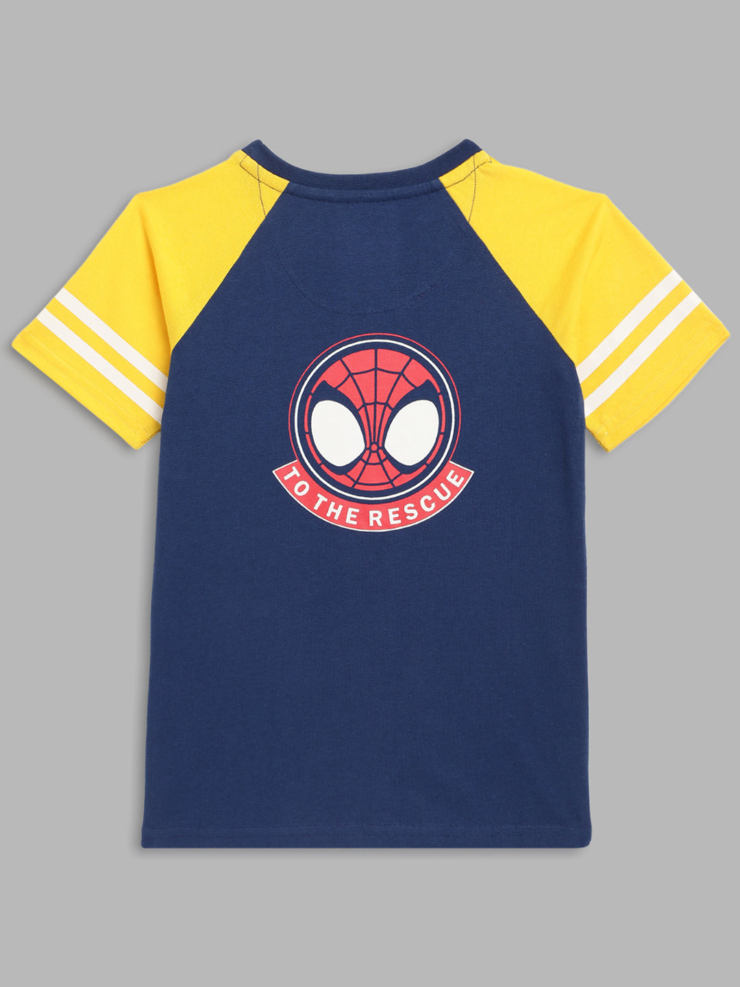 Blue Giraffe Kids Blue & Yellow Printed Spiderman Regular Fit T-Shirt