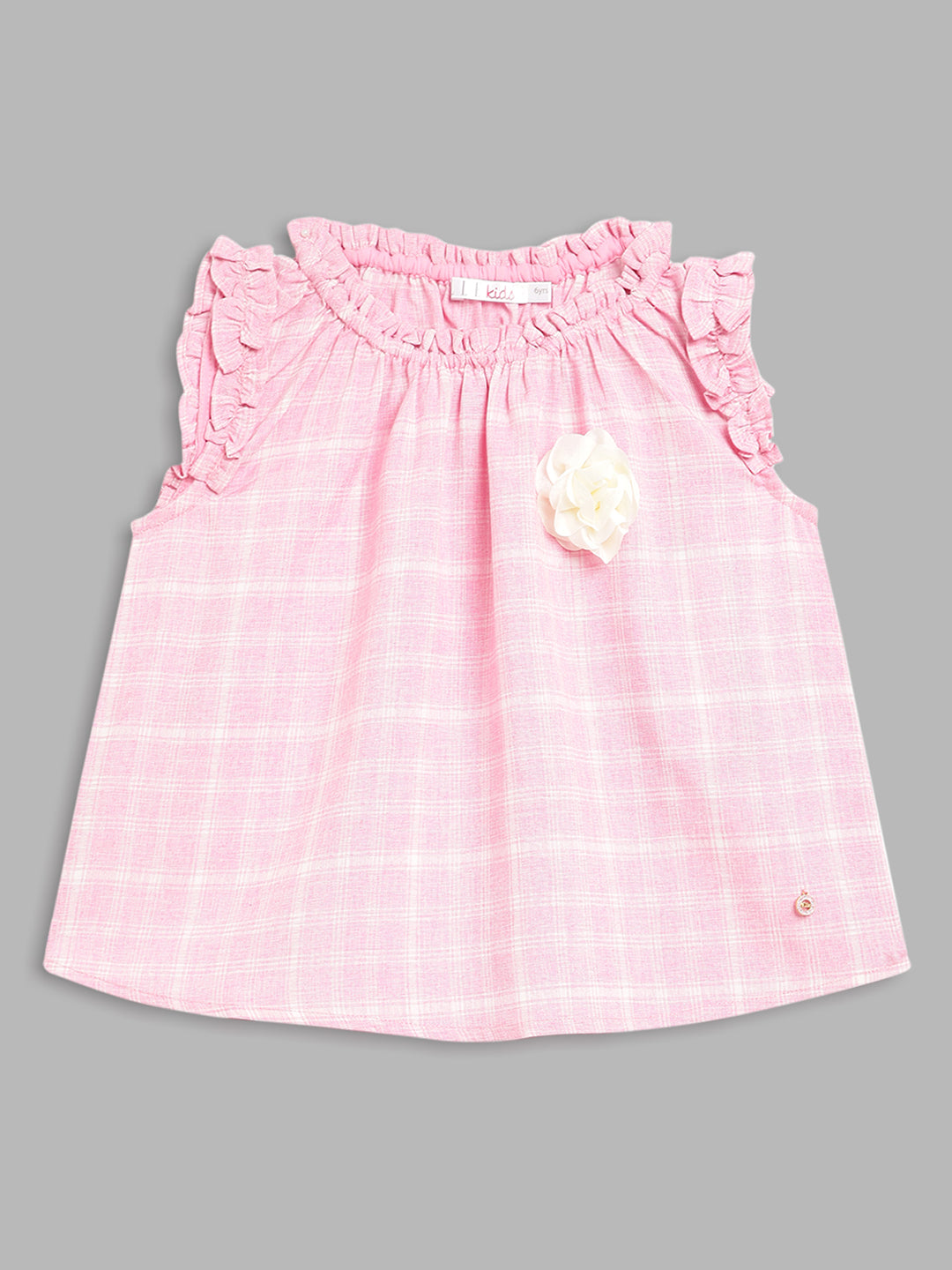 Elle Kids Girls Pink Checked Round Neck Top