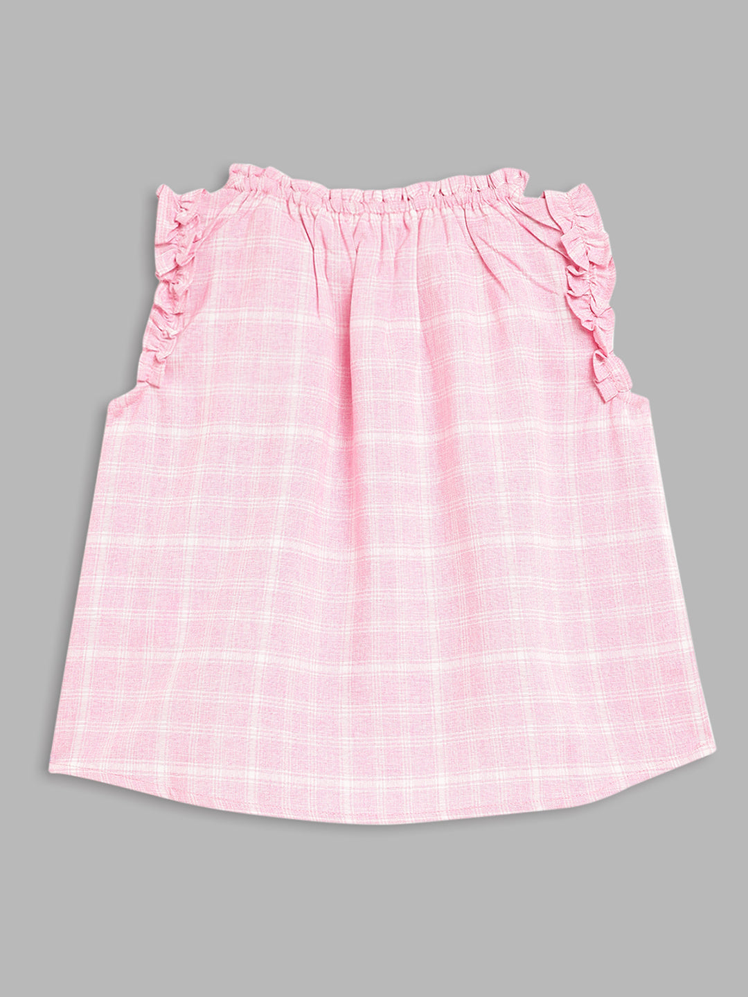 Elle Kids Girls Pink Checked Round Neck Top