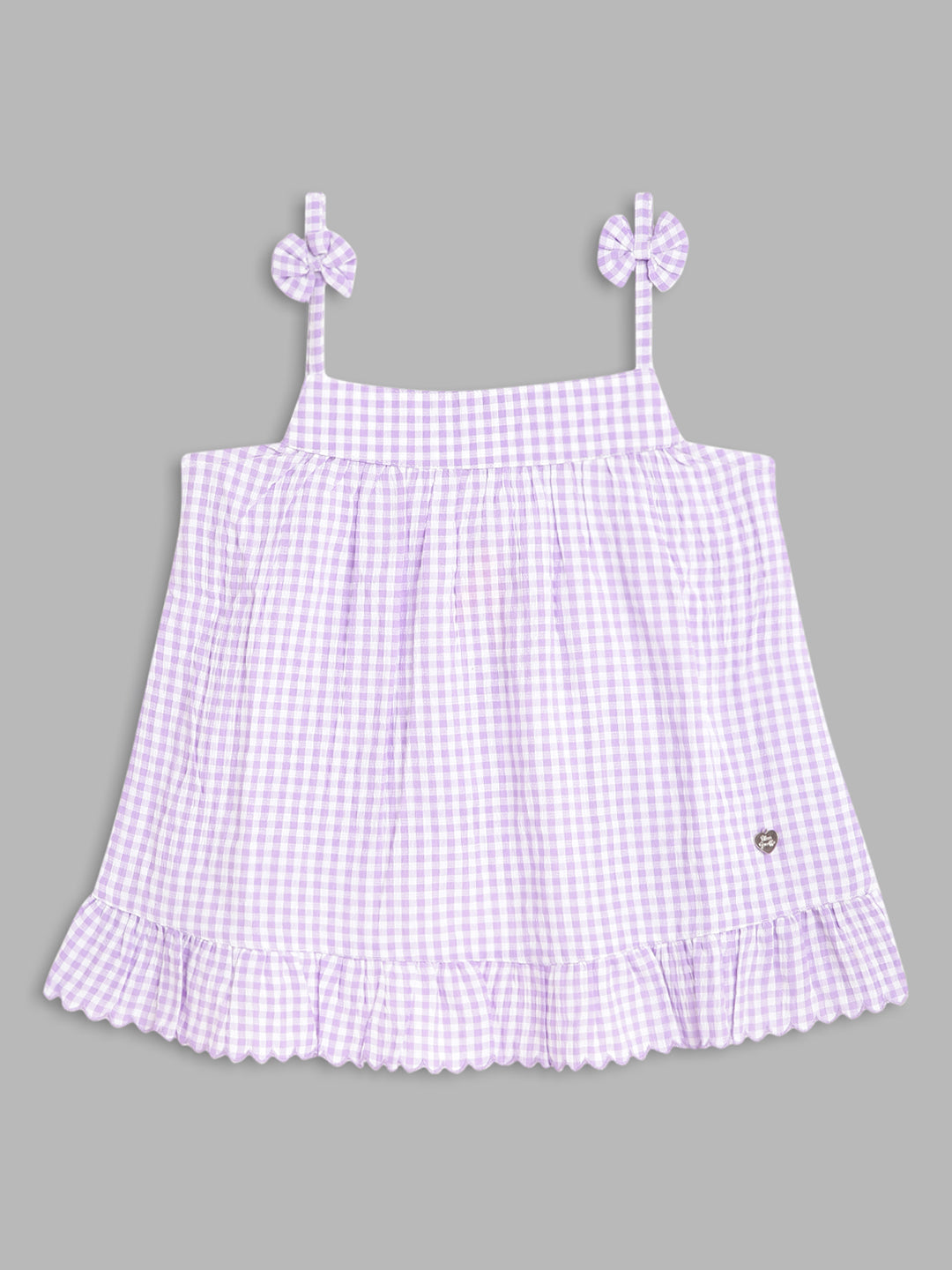 Blue Giraffe Girls Lilac Checked Square Neck Top