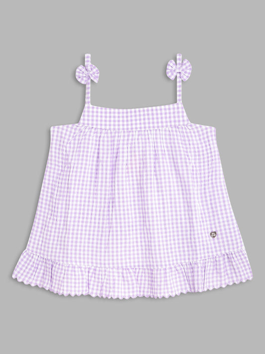 Blue Giraffe Girls Lilac Checked Square Neck Top