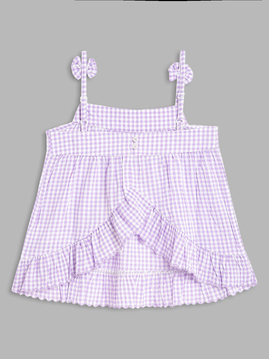 Blue Giraffe Girls Lilac Checked Square Neck Top