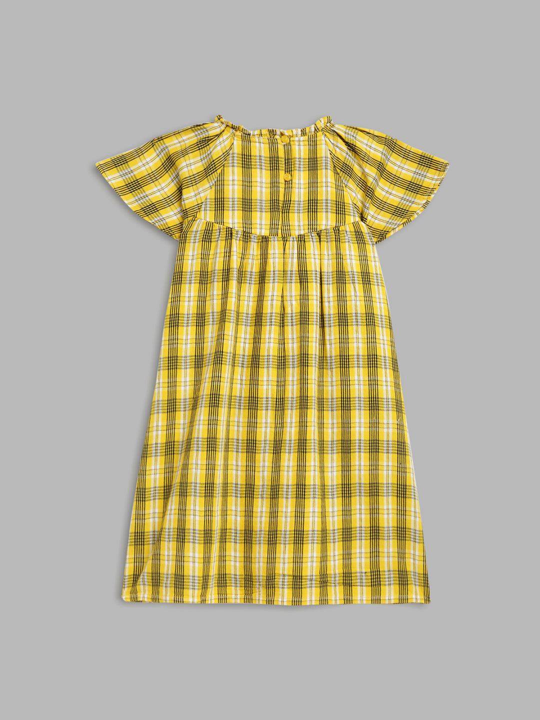 Blue Giraffe Girls Yellow Checked Round Neck Dress