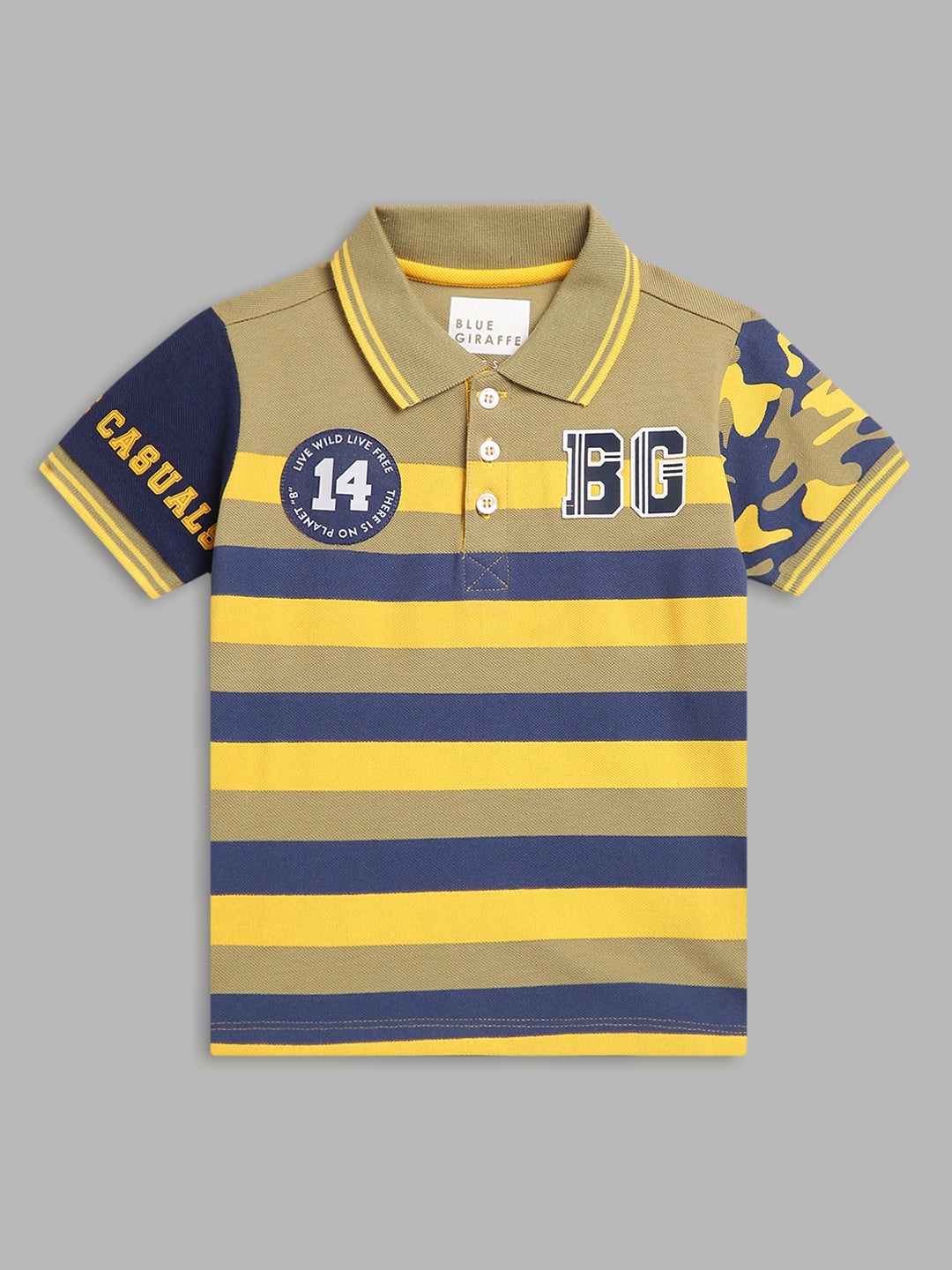 Blue Giraffe Boys Yellow Striped Polo TShirt