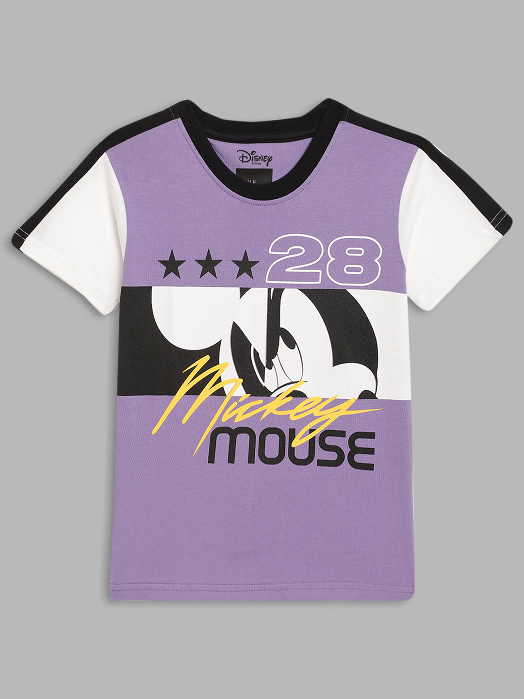 Blue Giraffe Kids Purple Printed Mickey Regular Fit T-Shirt