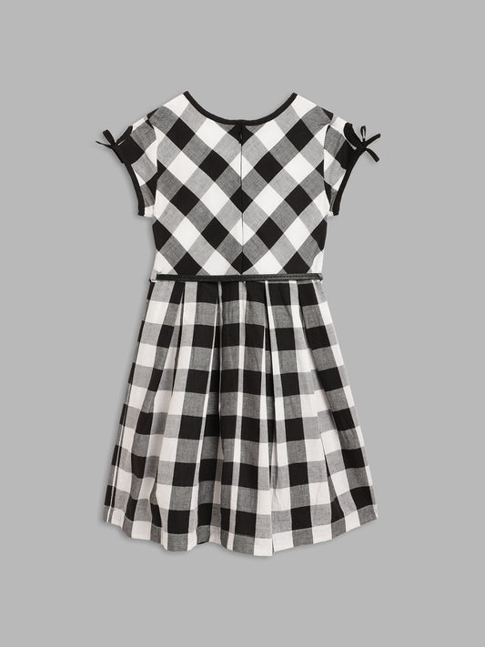 Elle Kids Girls Black Checked Round Neck Dress