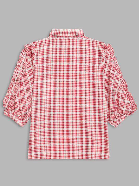 Elle Kids Girls Red Checked Collar Top