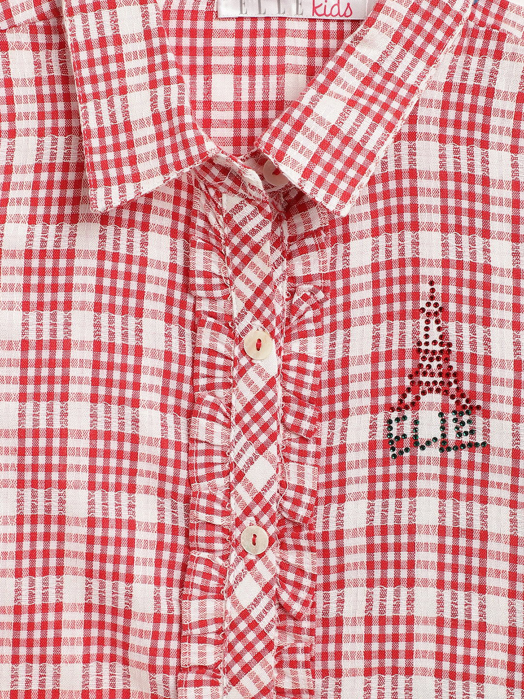 Elle Kids Girls Red Checked Collar Top