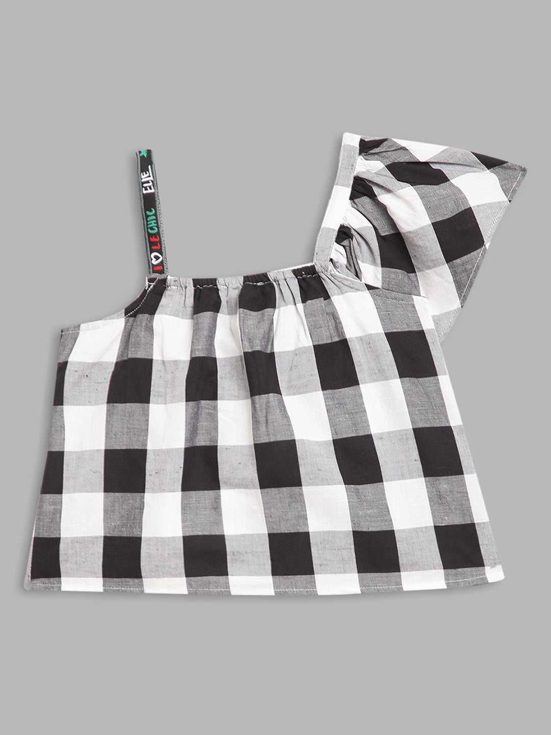 Elle Kids Girls Black Checked Square Neck Top