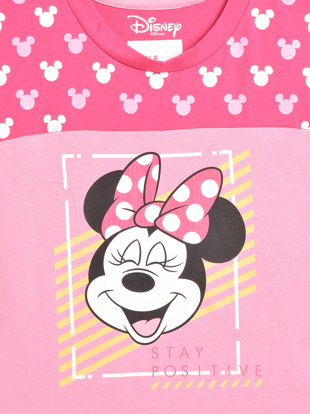 Blue Giraffe Kids Pink Printed Mickey Regular Fit T-Shirt