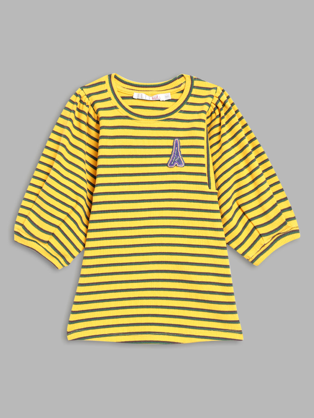 Elle Kids Girls Yellow Striped Round Neck TShirt