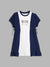 Blue Giraffe Girls Navy Blue Colour Blocked Round Neck Dress