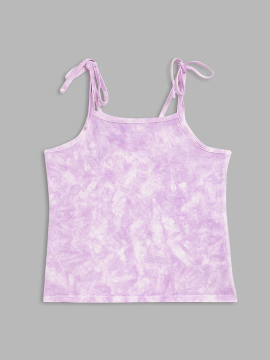 Blue Giraffe Girls Lilac Printed Square Neck Top