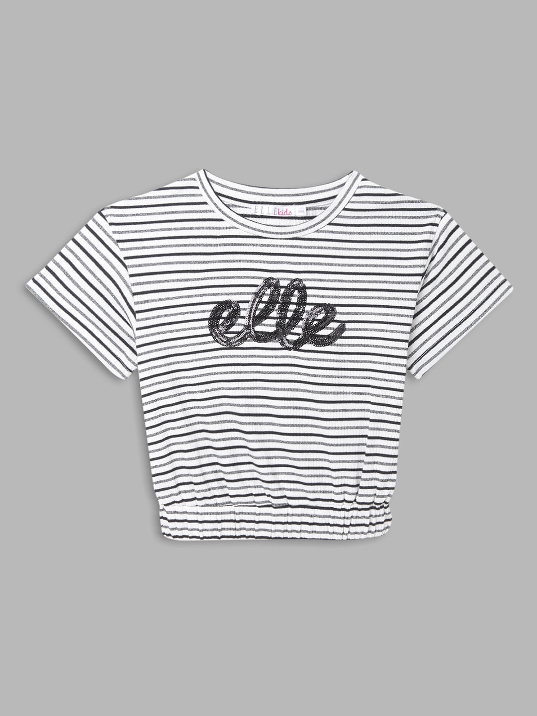 Elle Kids Girls White Striped Round Neck TShirt