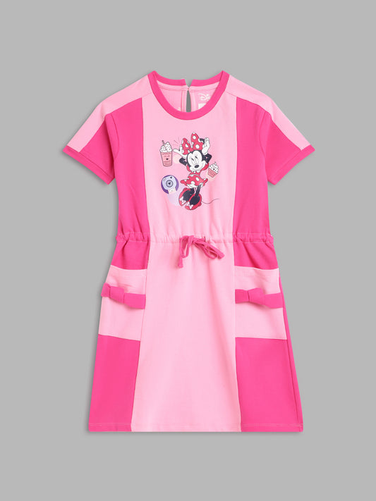 Blue Giraffe Girls Pink Solid Round Neck Dress