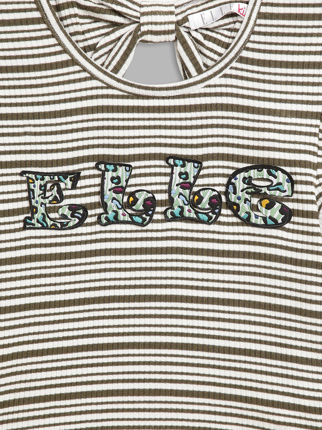 Elle Kids Girls Olive Striped Round Neck TShirt