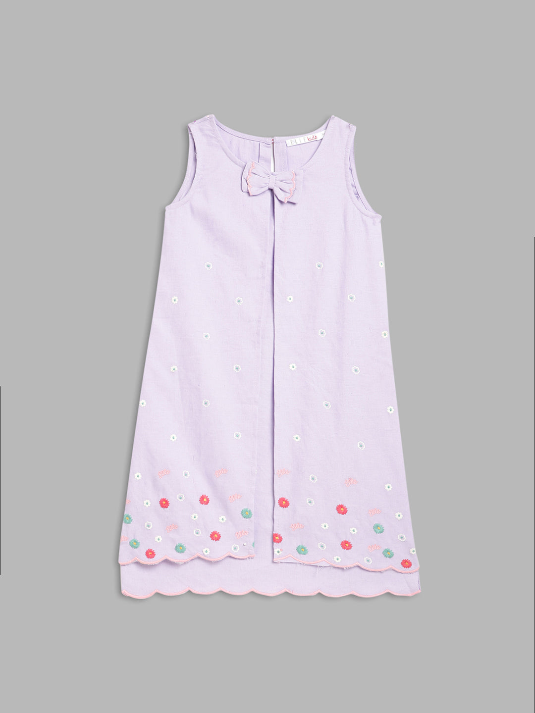 Elle Kids Girls Lilac Solid Round Neck Dress