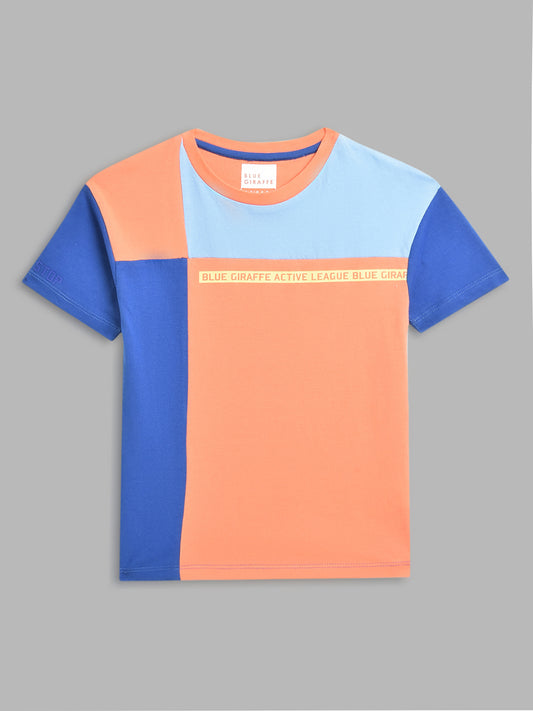 Blue Giraffe Girls Multi Colour Blocked Round Neck TShirt