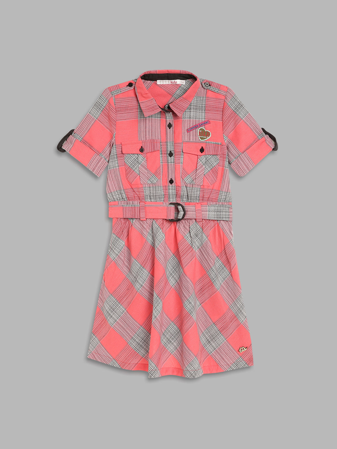 Elle Kids Girls Black Checked Round Neck Dress