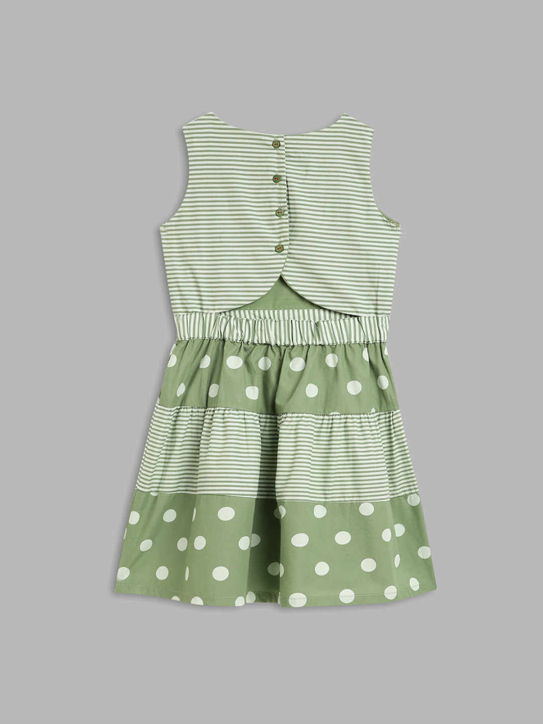 Elle Kids Girls Olive Printed Round Neck Dress