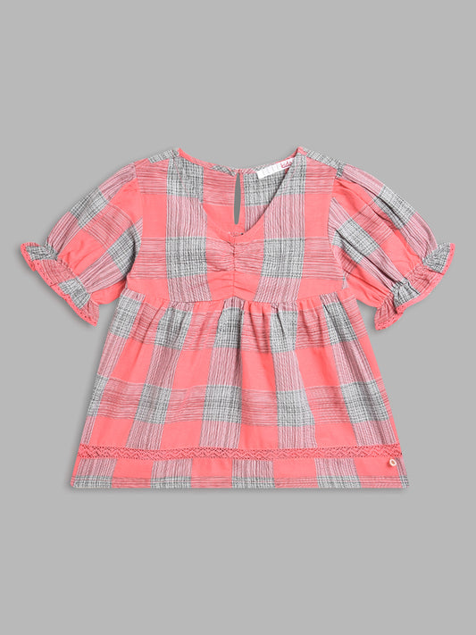 Elle Kids Girls Black Checked Round Neck Top