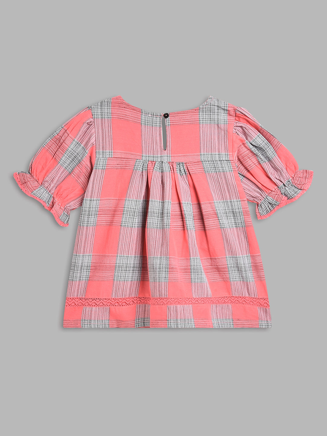 Elle Kids Girls Black Checked Round Neck Top