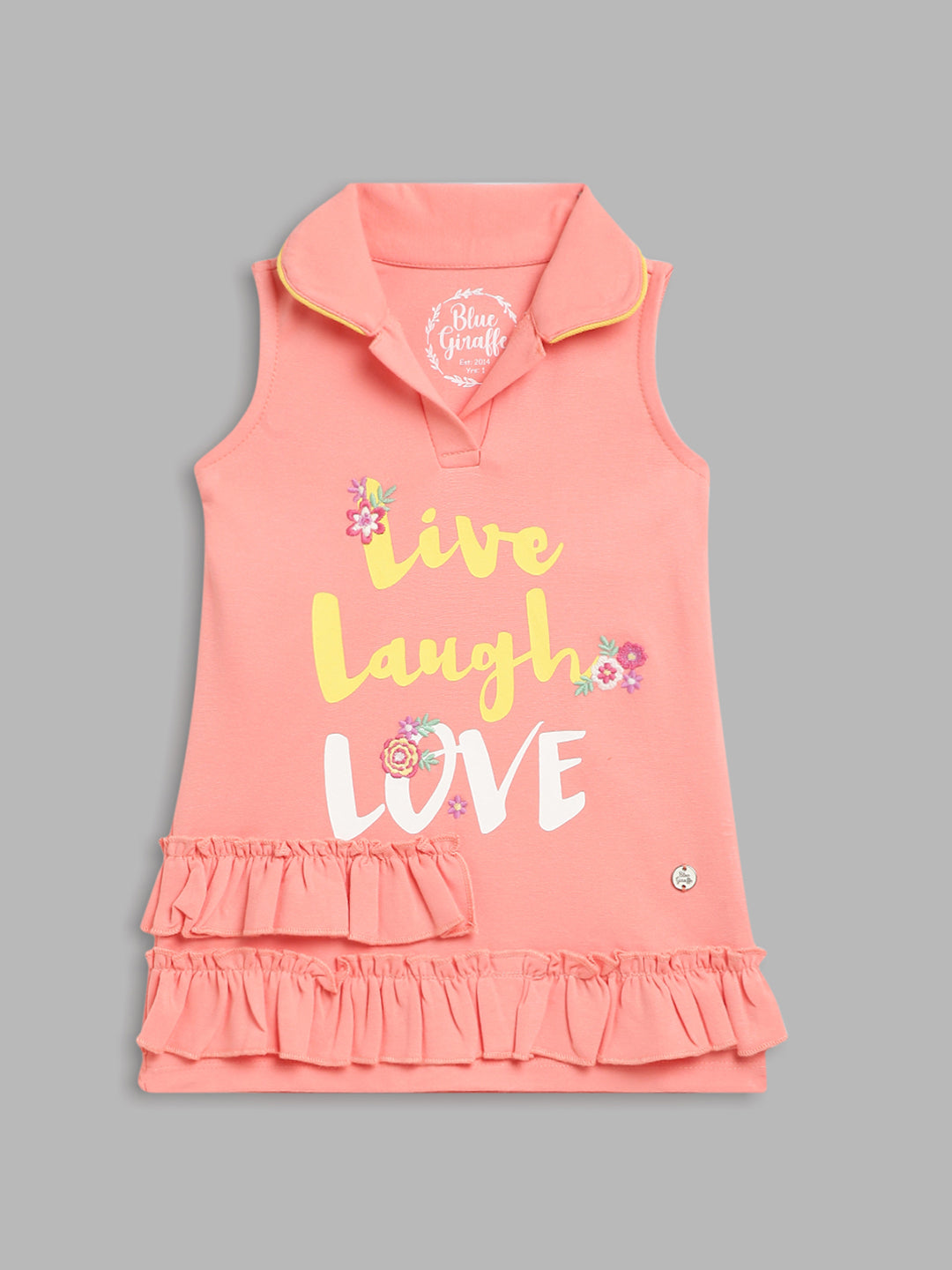 Blue Giraffe Girls Peach Solid Collar Dress