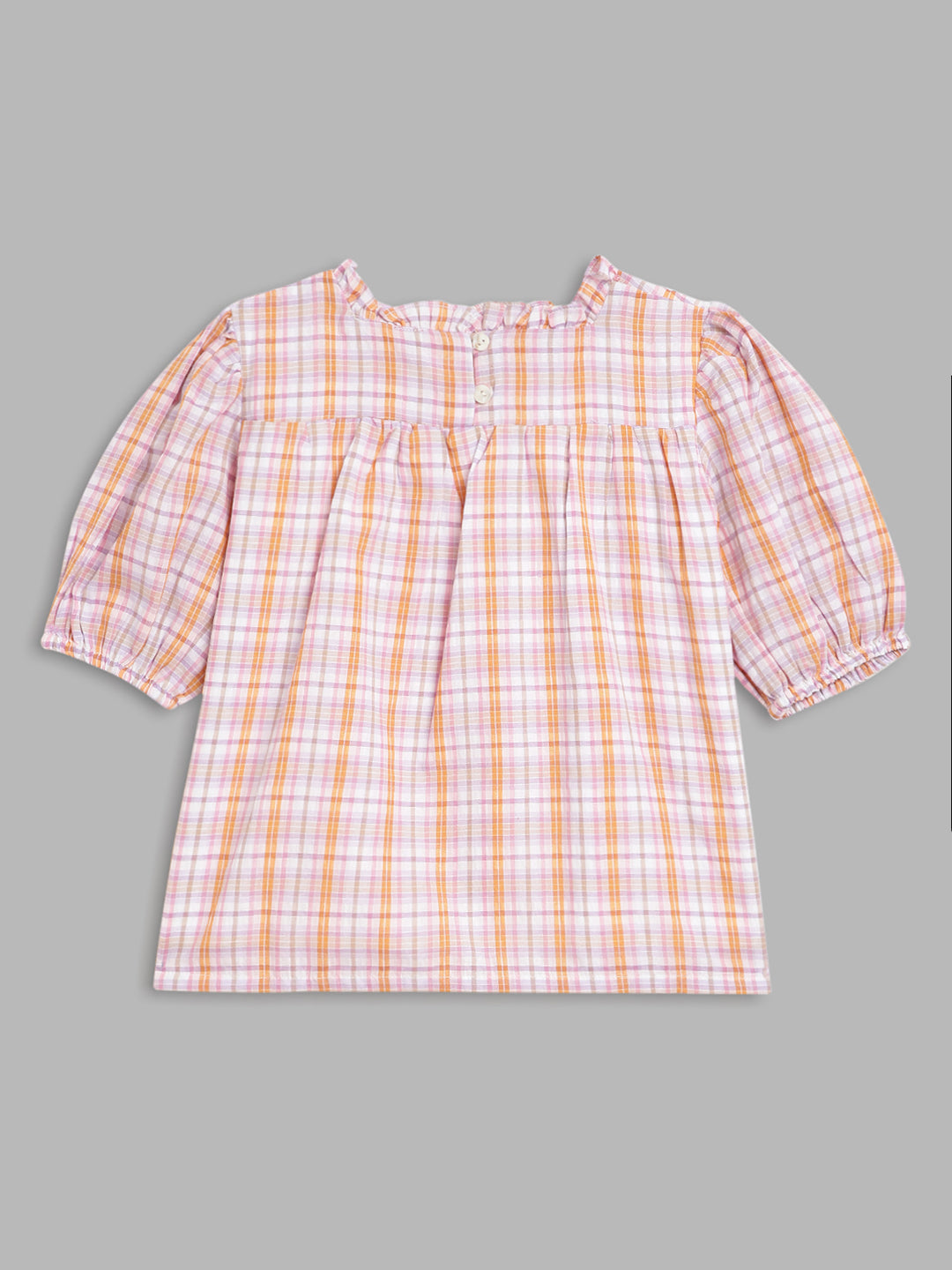 Blue Giraffe Girls Yellow Checked Square Neck Top