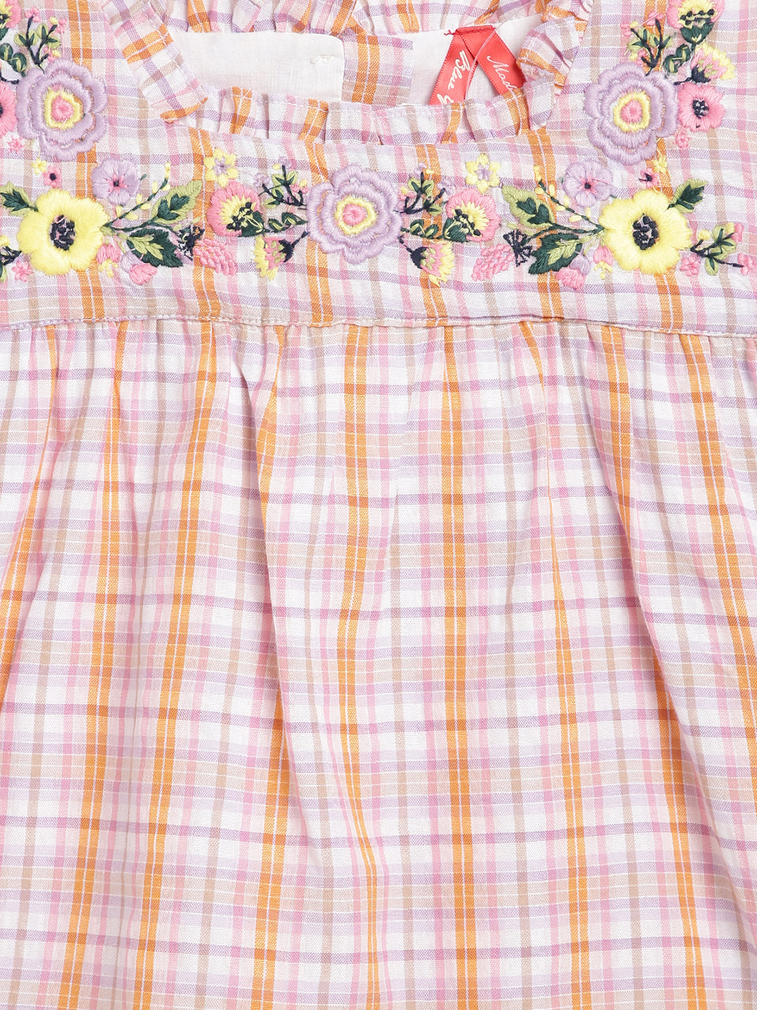 Blue Giraffe Girls Yellow Checked Square Neck Top