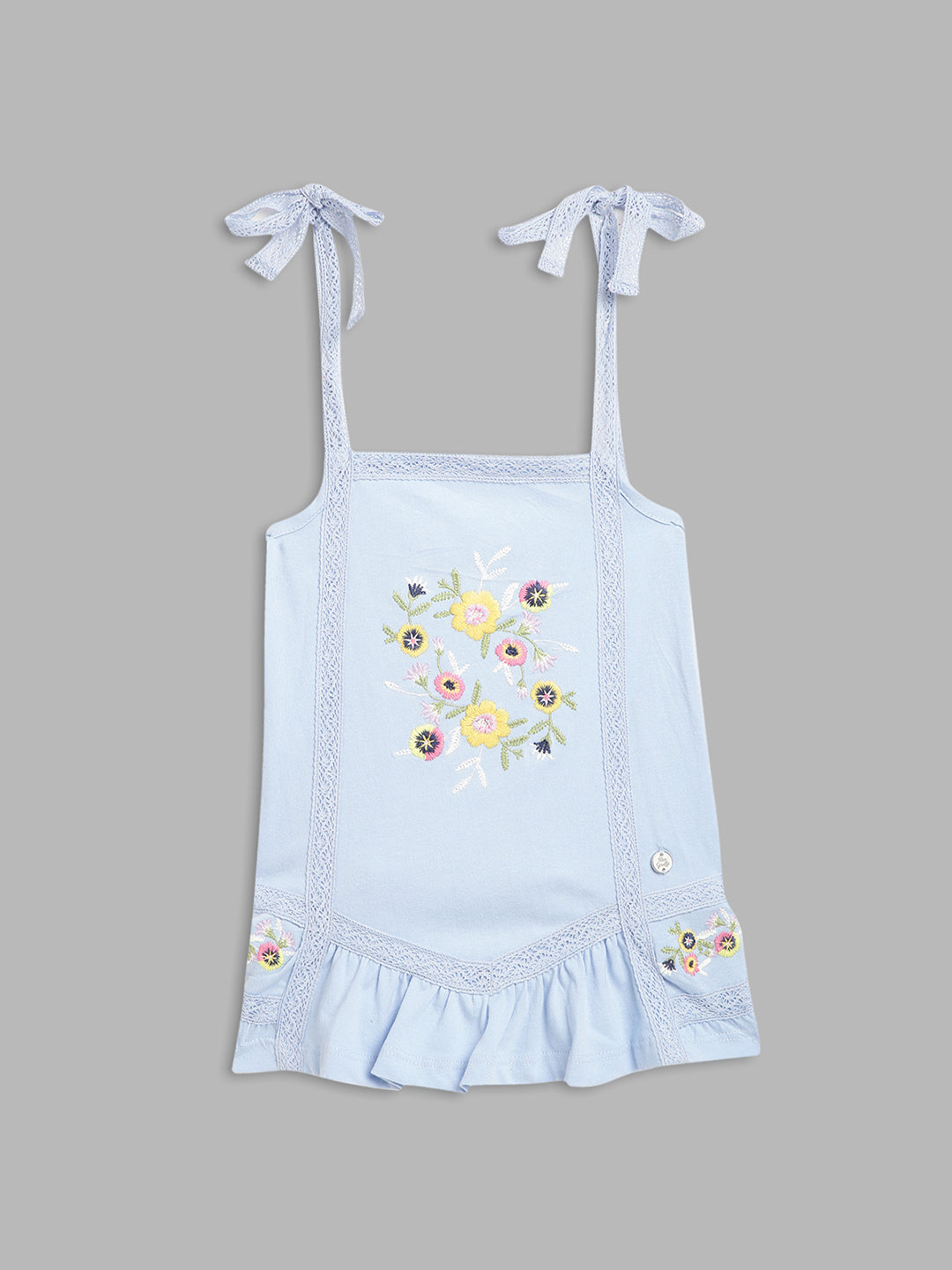 Blue Giraffe Girls Blue Embroidered Square Neck Top