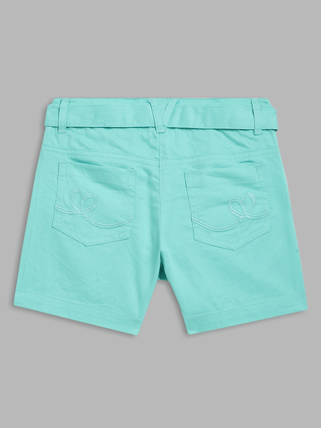 Elle Kids Girls Green Solid Regular Fit Shorts