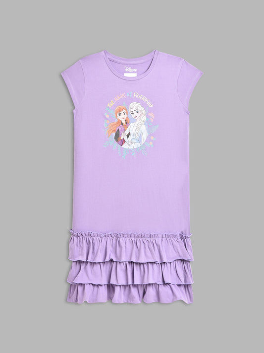 Blue Giraffe Girls Lilac Printed Round Neck Dress