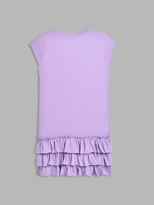 Blue Giraffe Girls Lilac Printed Round Neck Dress