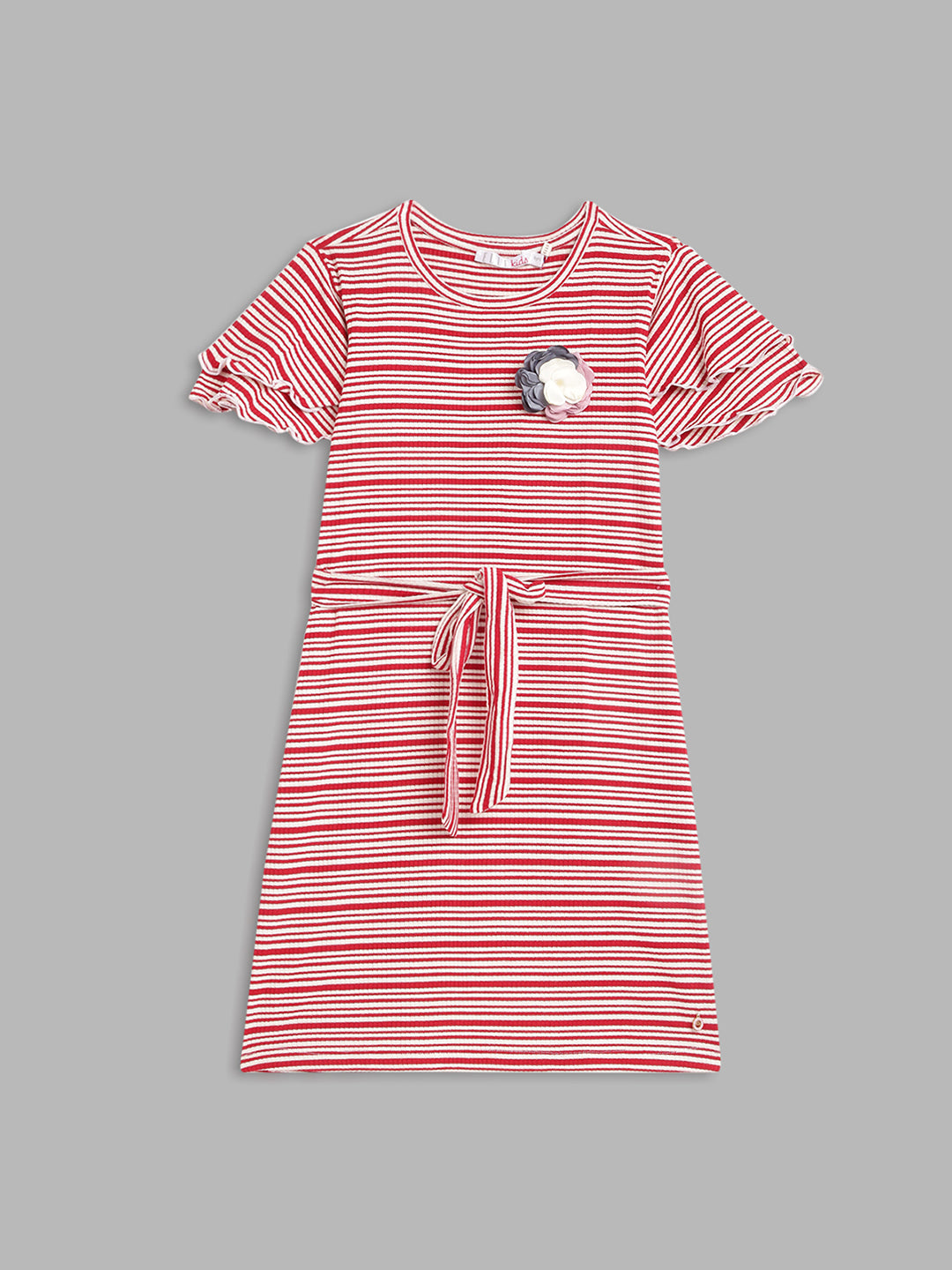 Elle Kids Girls Coral Striped Round Neck Dress