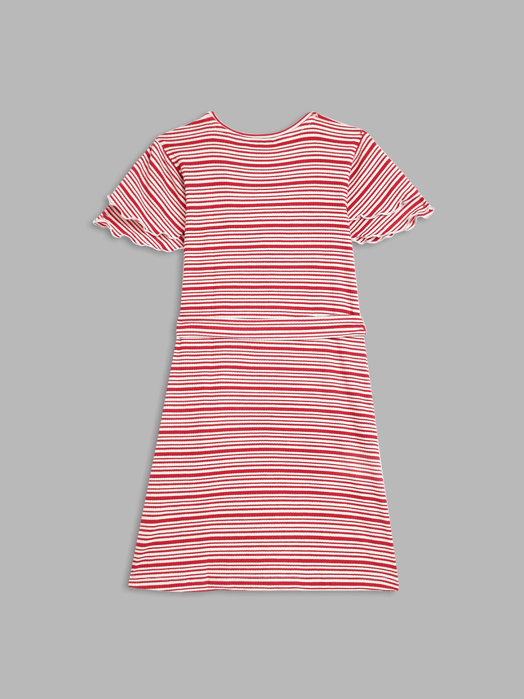 Elle Kids Girls Coral Striped Round Neck Dress