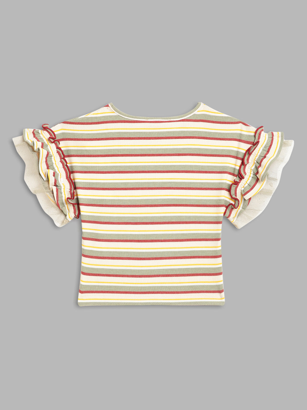 Elle Kids Girls Olive Striped Round Neck TShirt