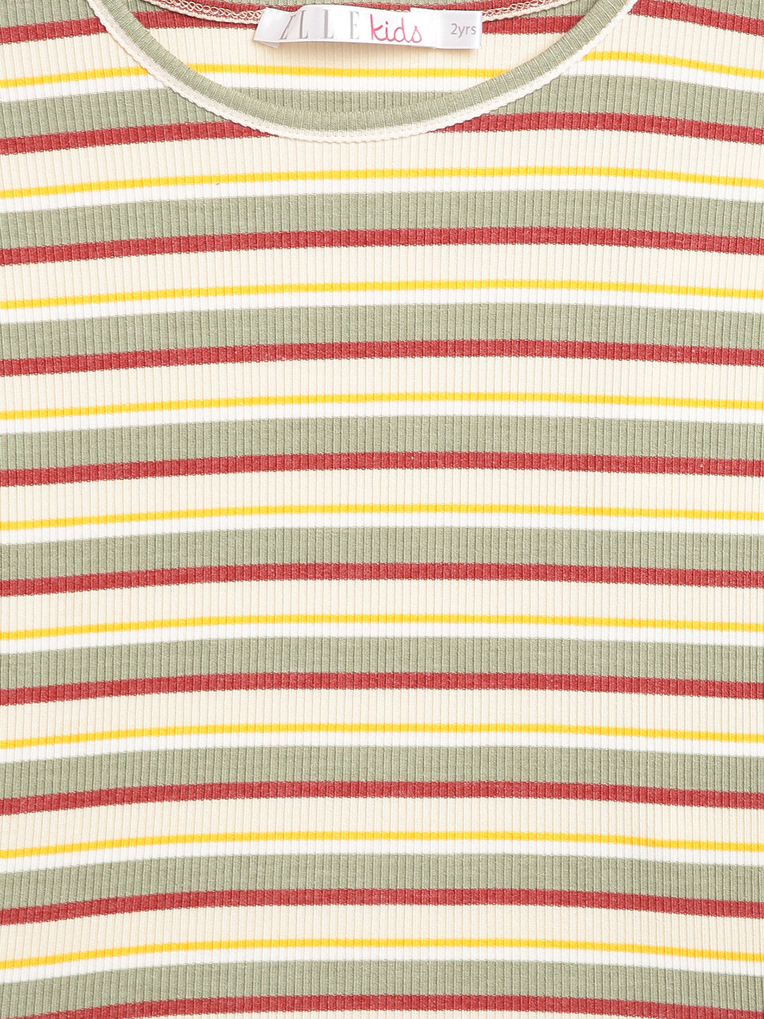 Elle Kids Girls Olive Striped Round Neck TShirt