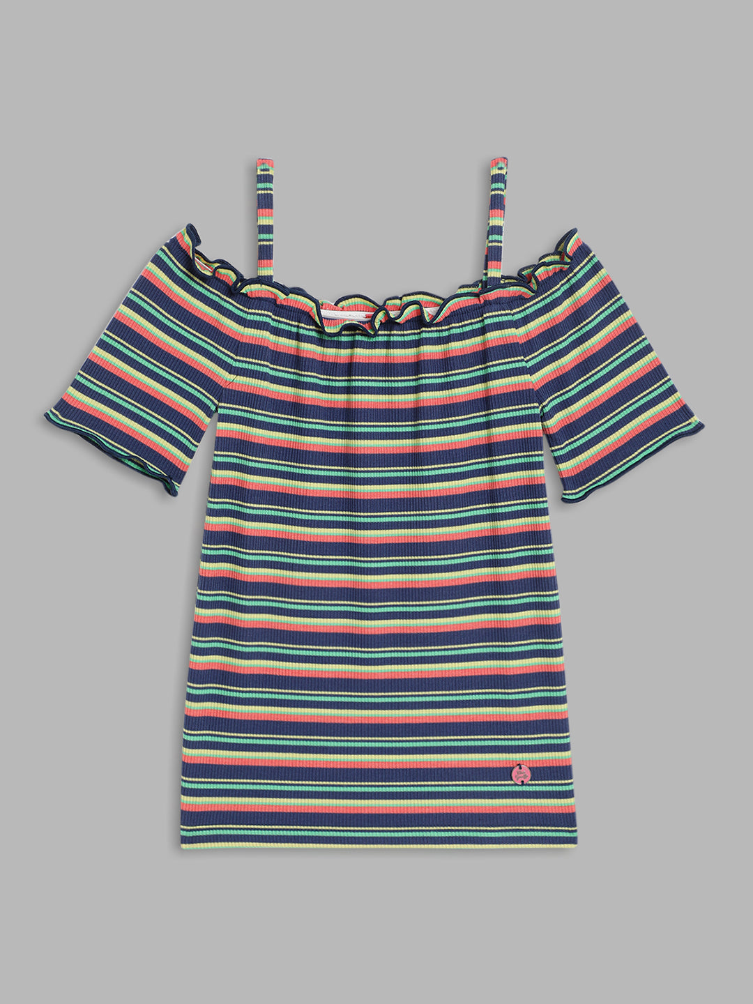 Blue Giraffe Girls Multi Striped Square Neck Top