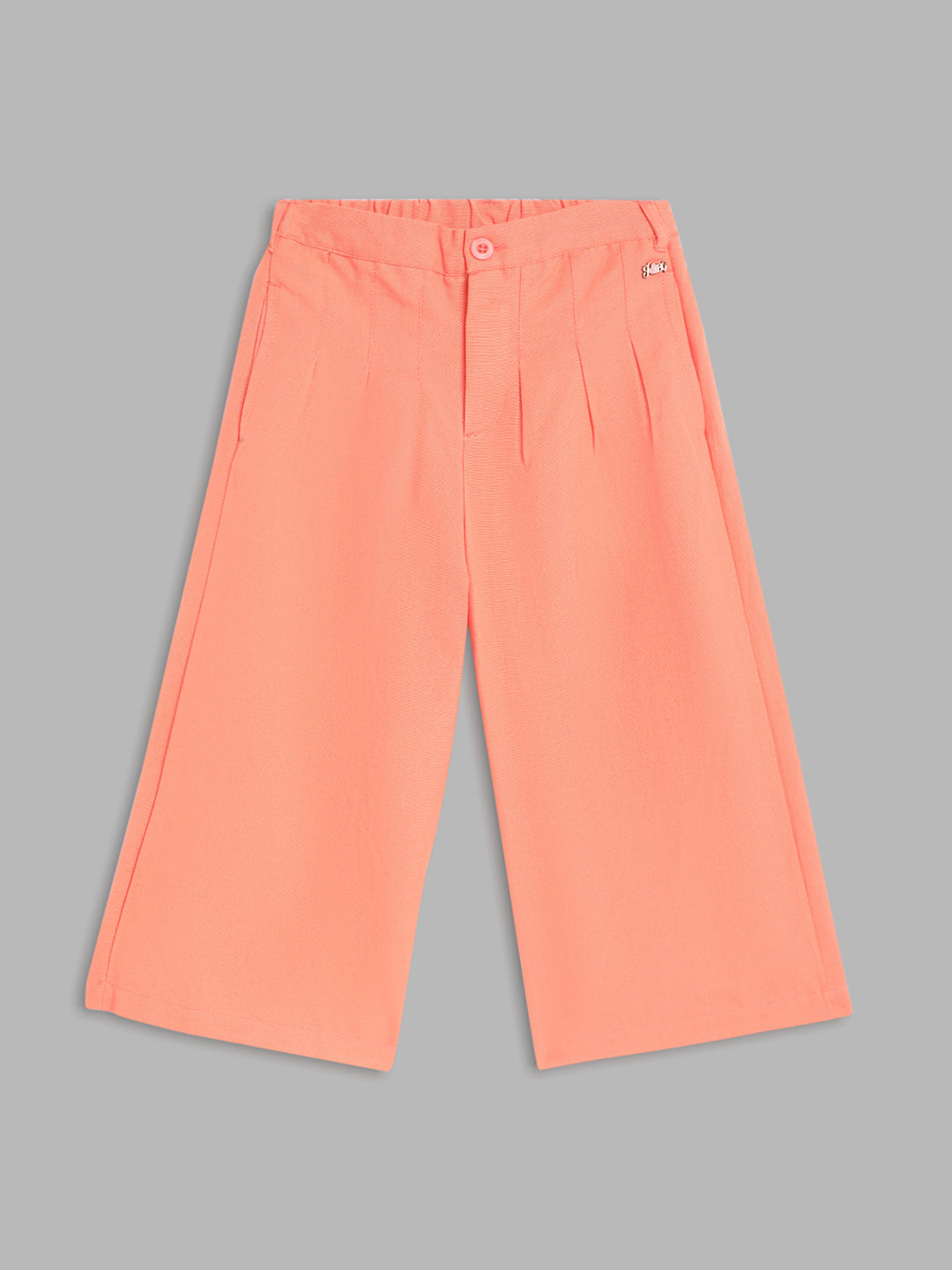 Blue Giraffe Girls Peach Solid Straight Fit Trouser