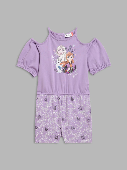 Blue Giraffe Girls Purple Solid Round Neck Playsuit