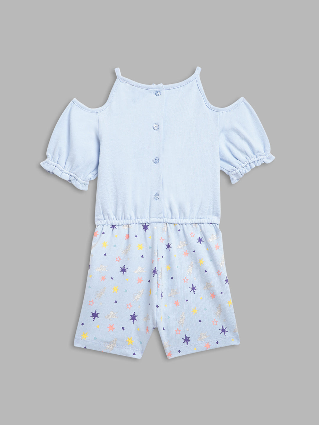 Blue Giraffe Girls Green Solid Round Neck Playsuit