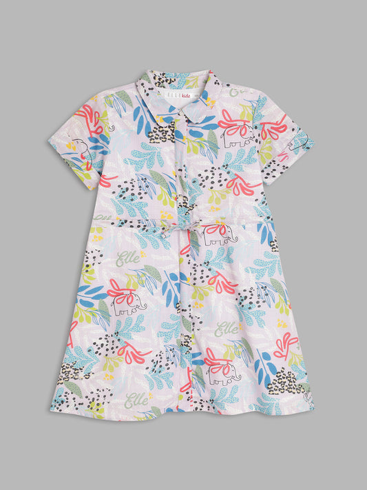 Elle Kids Girls Multi Printed Collar Dress