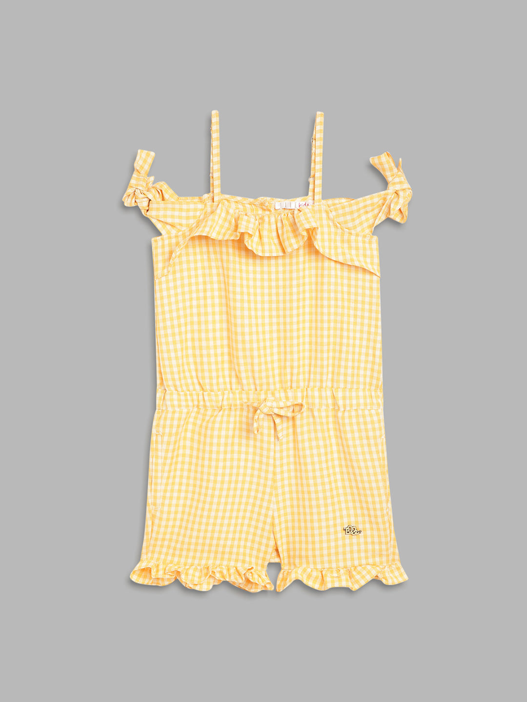 Elle Kids Girls Yellow Checked Square Neck Playsuit