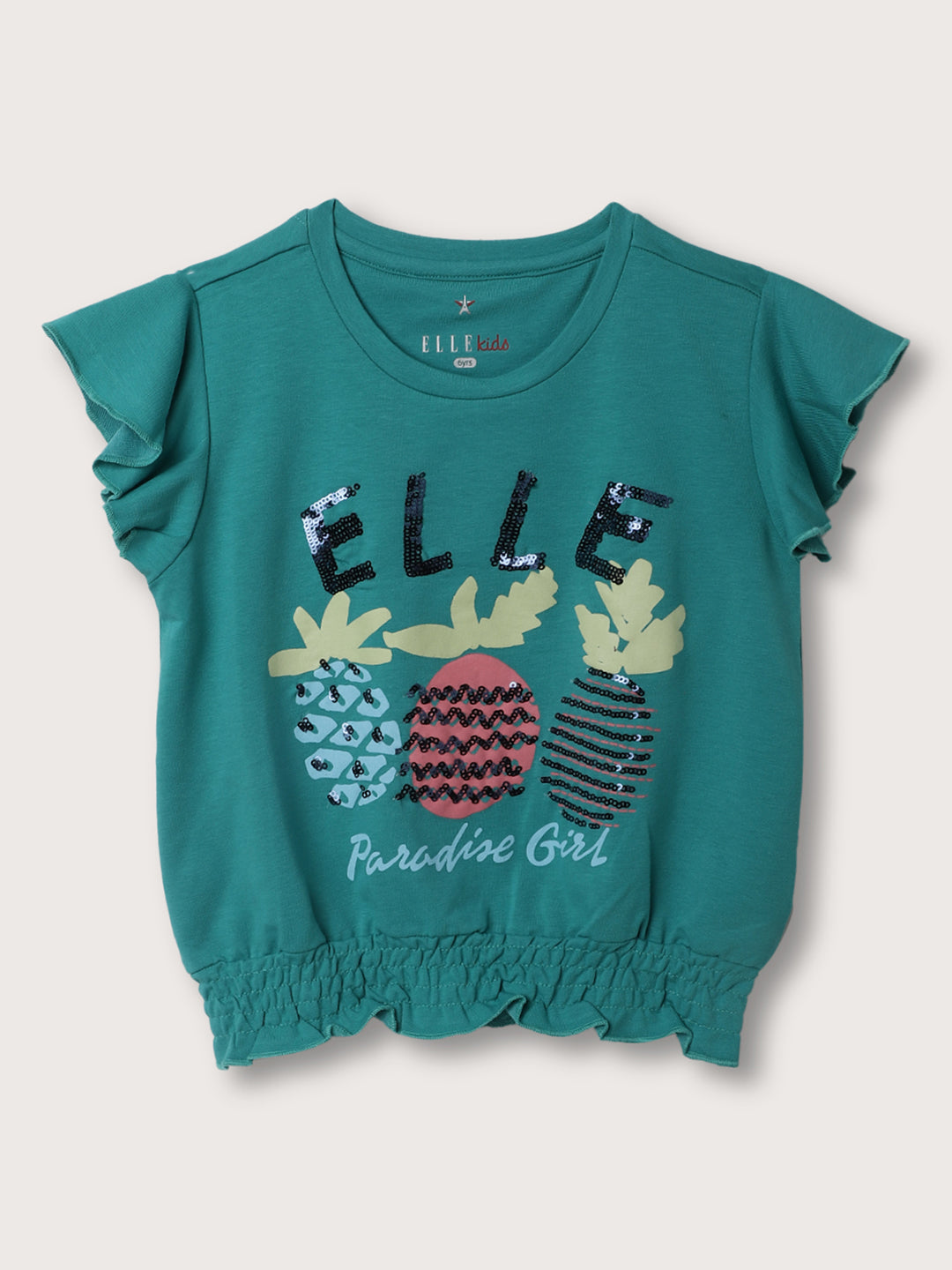 Elle Kids Girls Green Round Neck Solid TShirt